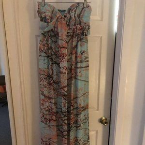 Rosy/coral chiffon dress with sweetheart neckline